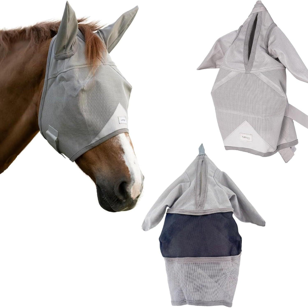 Horse fly mask with ear covers – breathable mesh and UV blocking