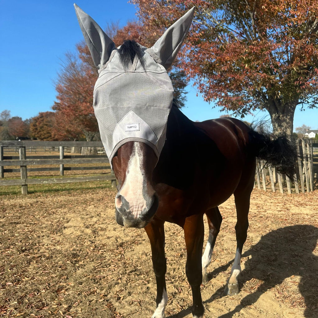 TUFFTEQ Cob/Large Pony Visor Fly Mask With Ears – 95% UV Eye Protection, Breathable & Durable Mesh
