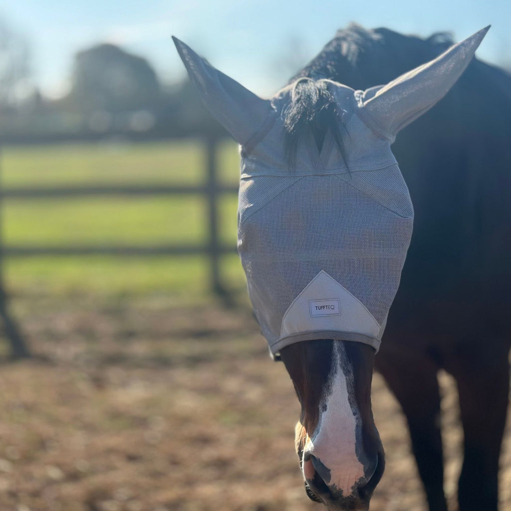 TUFFTEQ Cob/Large Pony Visor Fly Mask With Ears – 95% UV Eye Protection, Breathable & Durable Mesh