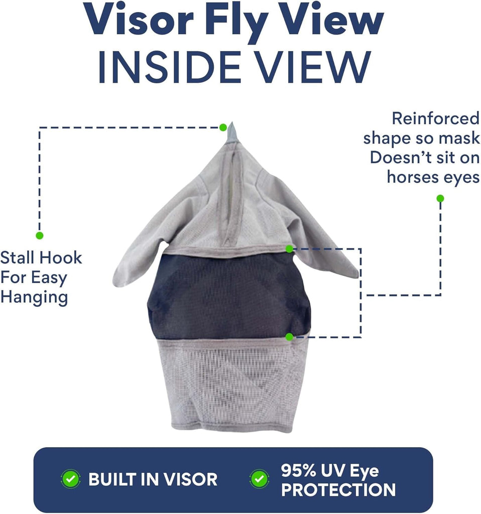 TUFFTEQ Horse Visor Fly Mask With Ears – Plus Size | Built-In UV Visor, Fly Protection, Breathable & Adjustable Secure Fit