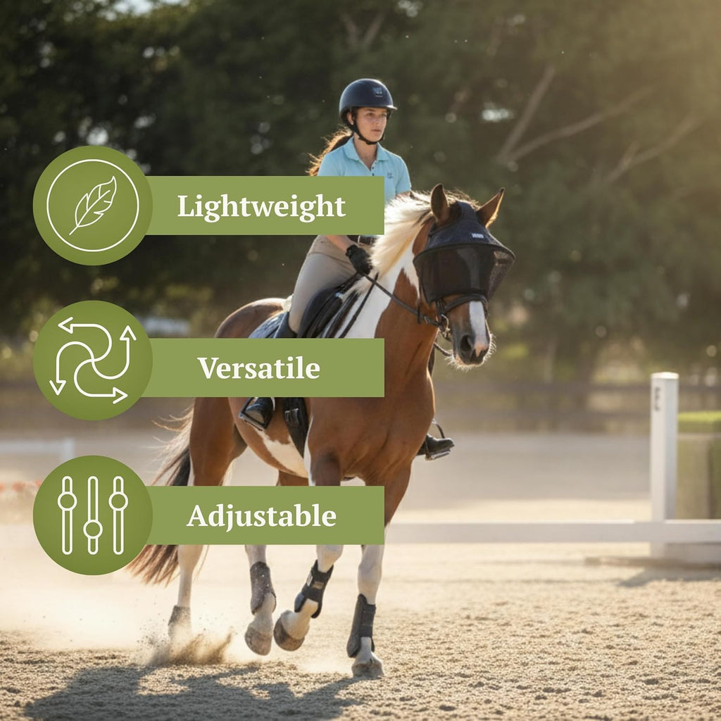 TUFFTEQ 100% UV Eye Protection – Horse Fly Mask Visor for Riding & Recovery, Reinforced Built-in UV Shield, Adjustable Fit, Breathable, Attaches to Halter or Bridle