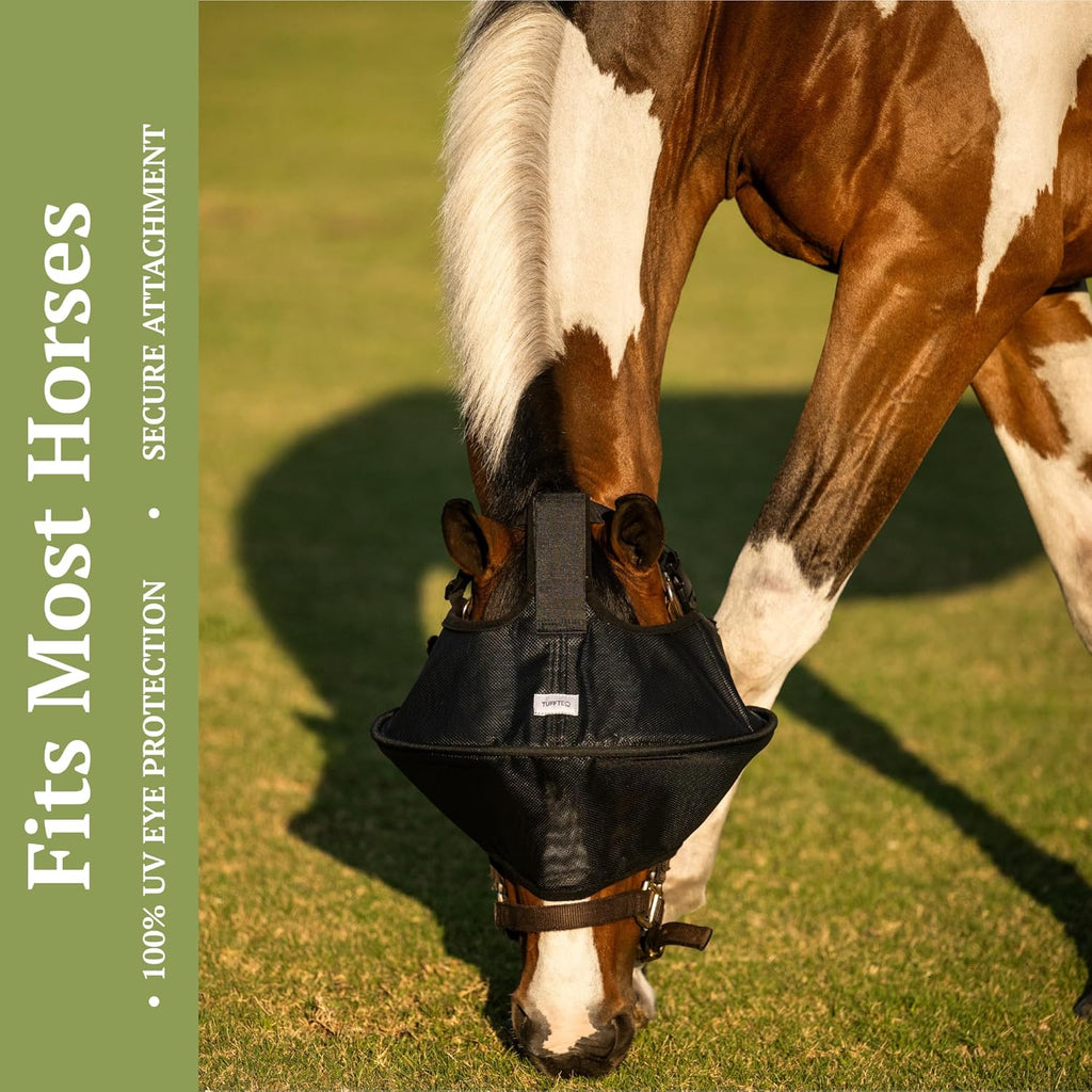 TUFFTEQ 100% UV Eye Protection – Horse Fly Mask Visor for Riding & Recovery, Reinforced Built-in UV Shield, Adjustable Fit, Breathable, Attaches to Halter or Bridle