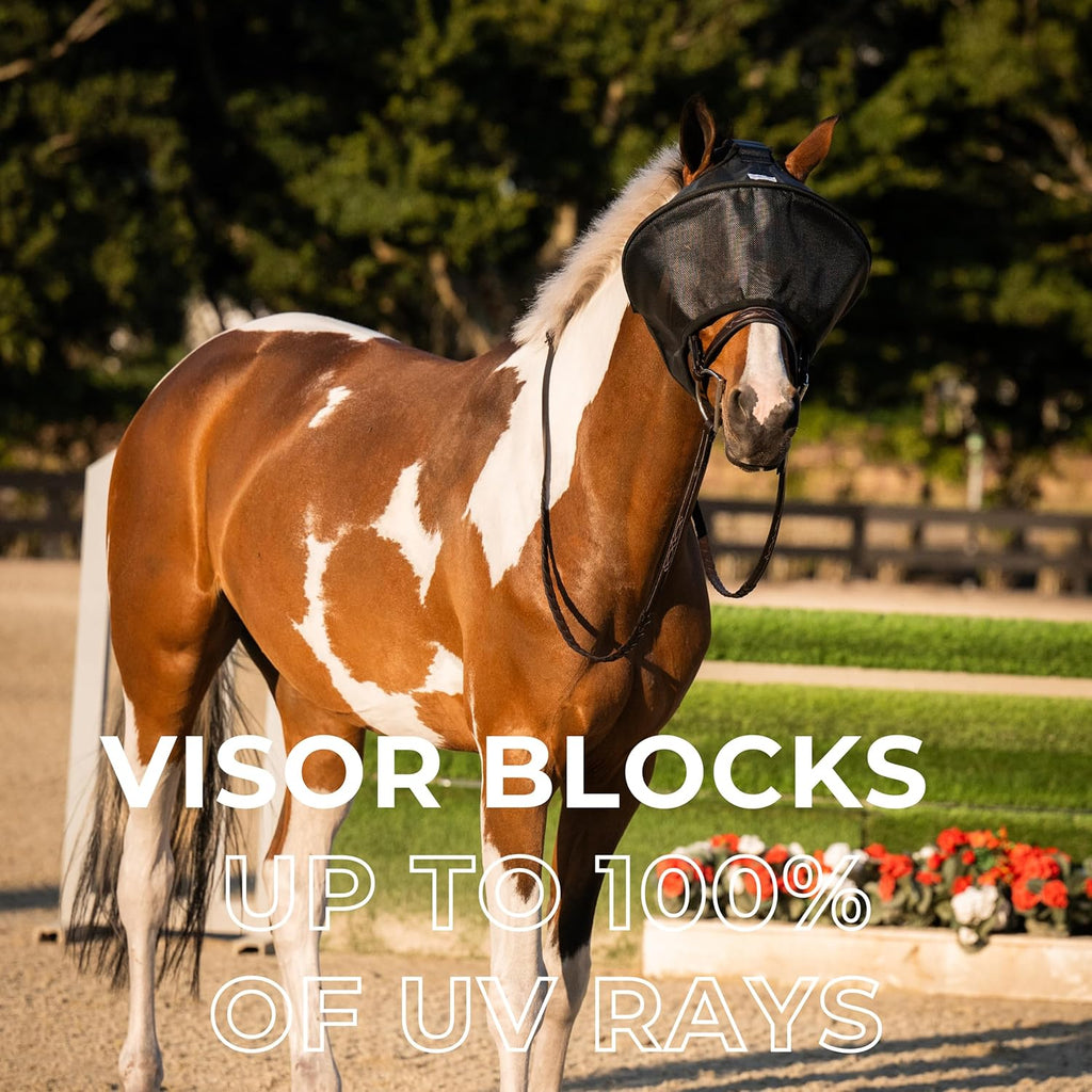 TUFFTEQ 100% UV Eye Protection – Horse Fly Mask Visor for Riding & Recovery, Reinforced Built-in UV Shield, Adjustable Fit, Breathable, Attaches to Halter or Bridle