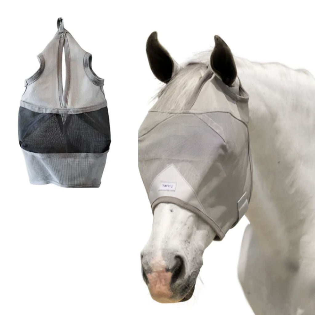 Plus-Size Horse Fly Mask Without Ears Built-in Visor Breathable & Lightweight 95% UV Protection Adjustable Fit for Comfort
