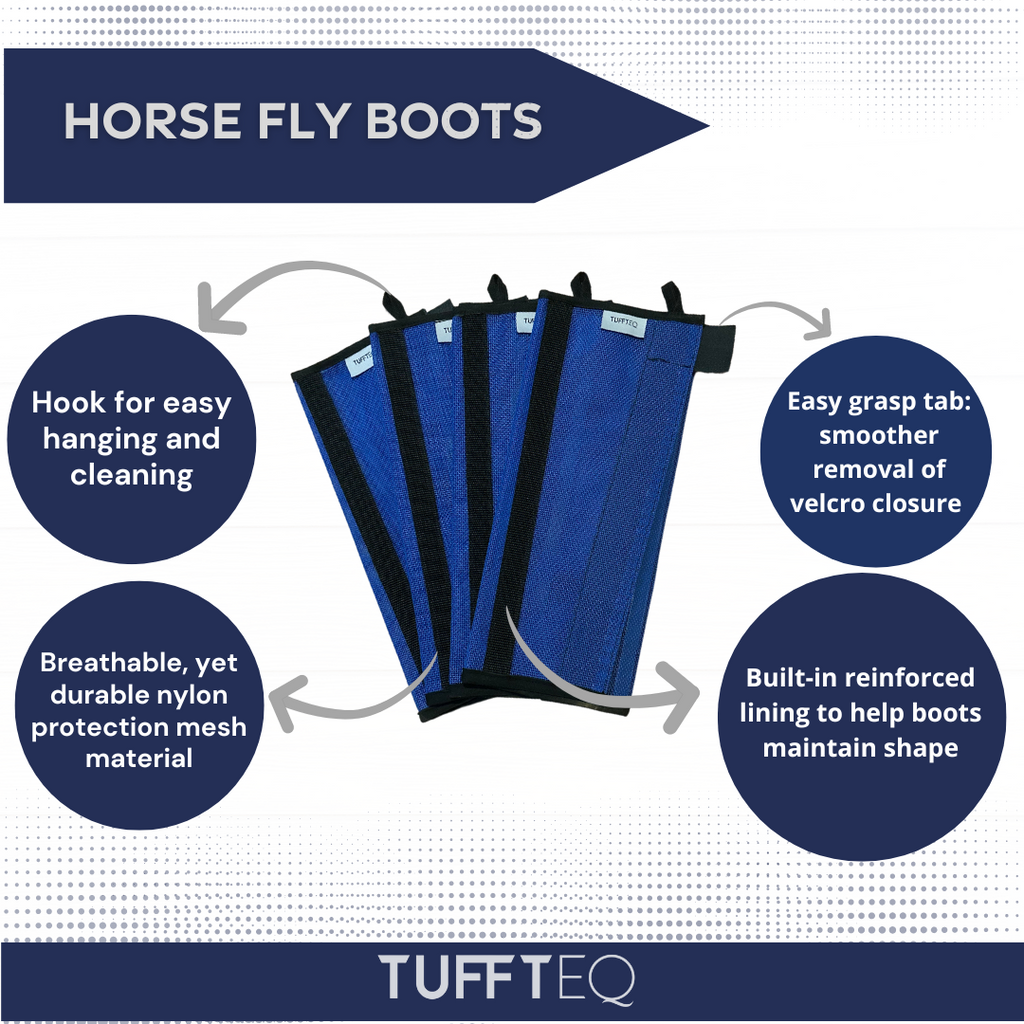 Lightweight fly boots with reinforced stitching, offering effective protection and comfort for horses recovering from corneal ulcers or equine recurrent uveitis.